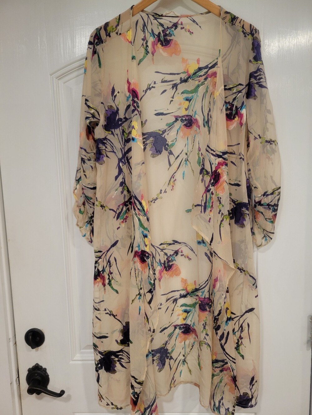 Sheer Lightweight Floral Kimono Duster Swim Coverup Purple Pink Green Resortwear